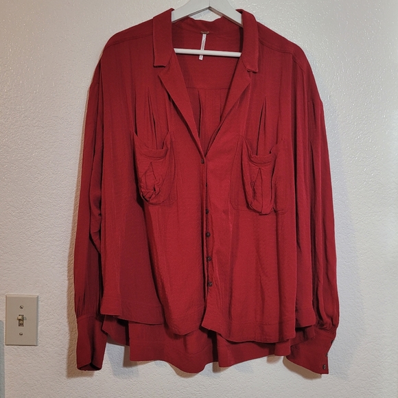 🔴SOLD🔴Free People Erin's Jacquard Oversize Button Front Top Size M - Picture 5 of 7